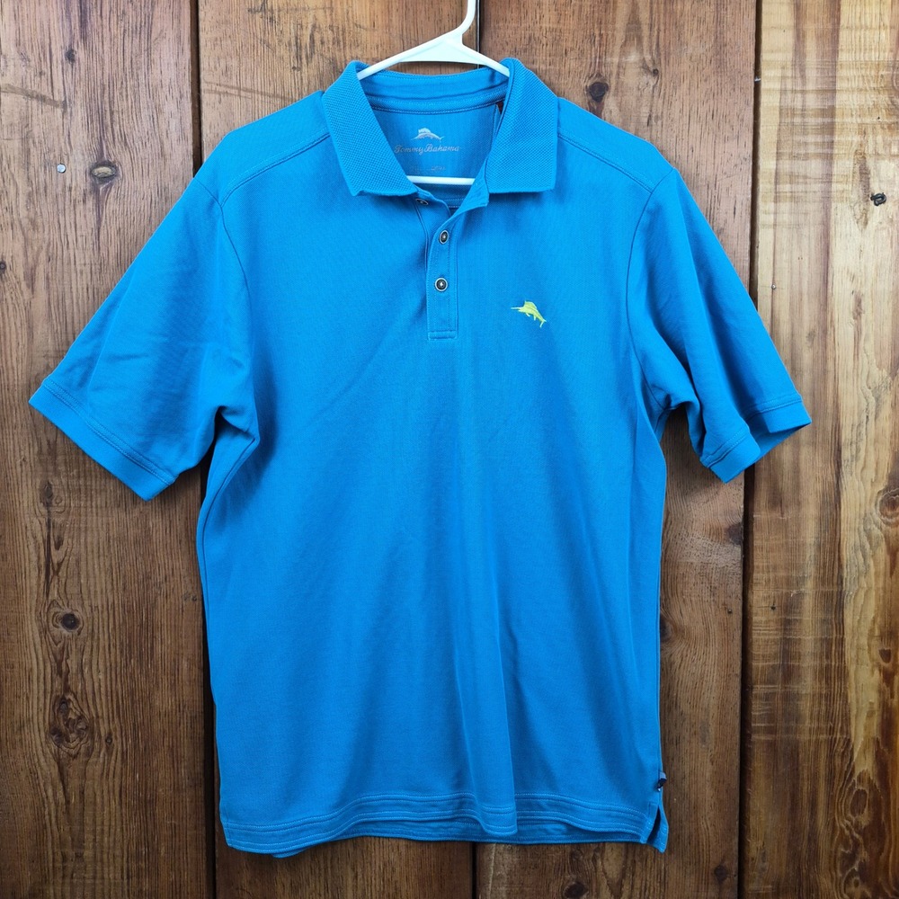 Tommy Bahama Mens Blue Supima Cotton Short Sleeve Polo Shirt Size Medium